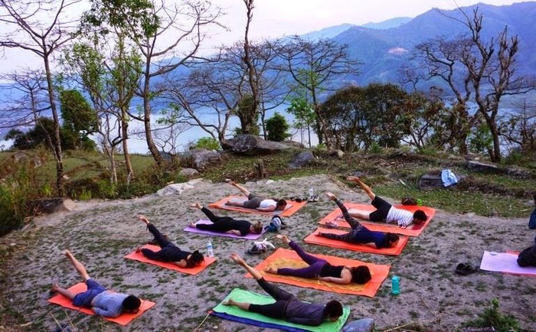 yoga nature camp Pokhara nepal  768x477
